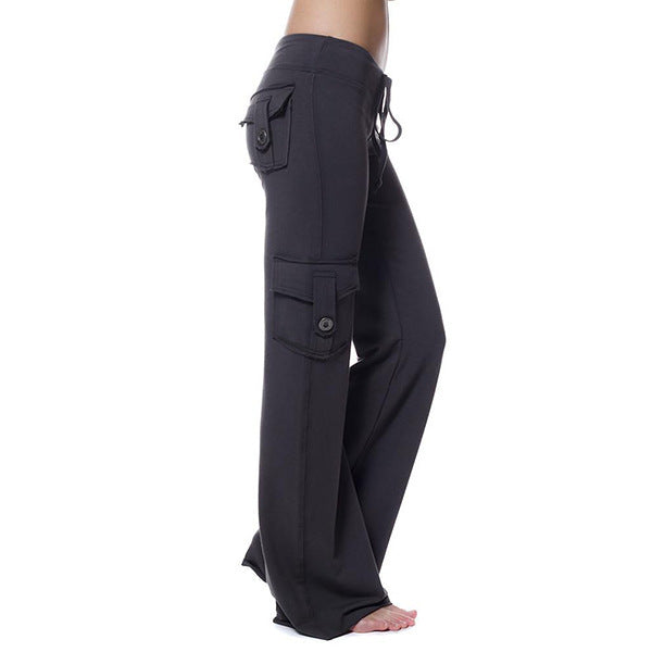 Damen bequeme Cargo-Hose mit tiefen Taschen und elastischem Bund R&B