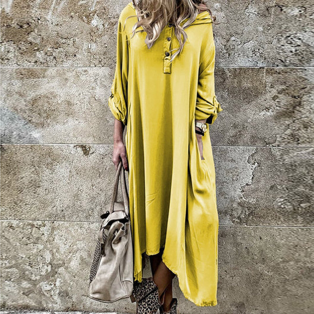 Damen komfortables Langarmkleid mit Knopfleiste und Seitentaschen R&B