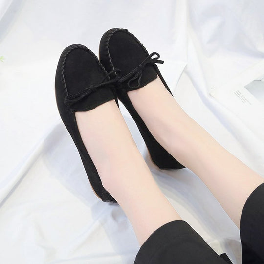 Damen nan femininer Velours‑Schlupfloafer mit handgestepptem Vorderblatt, dekorativer Schleife und gedämpftem Memory‑Fußbett R&B
