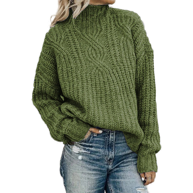 Damen kuscheliger Rollkragenpullover mit strukturiertem Zopfdesign und lässigem Schnitt R&B