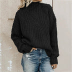 Damen kuscheliger Rollkragenpullover mit strukturiertem Zopfdesign und lässigem Schnitt R&B