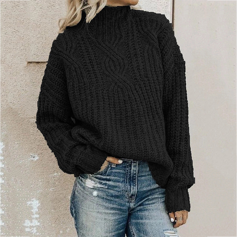 Damen kuscheliger Rollkragenpullover mit strukturiertem Zopfdesign und lässigem Schnitt R&B