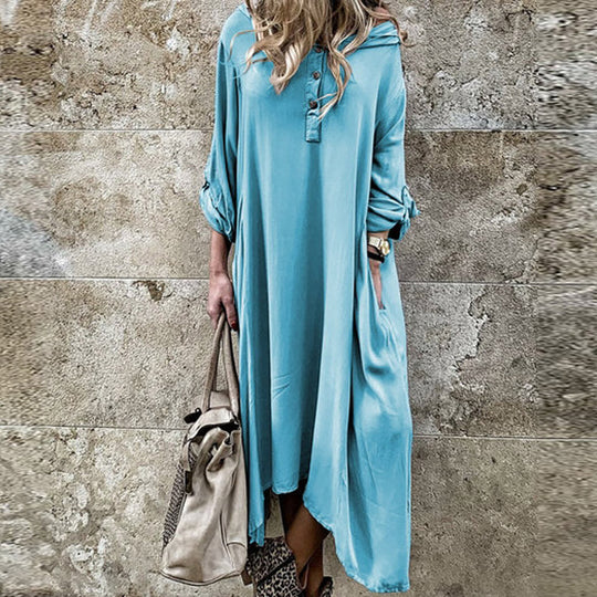 Damen komfortables Langarmkleid mit Knopfleiste und Seitentaschen R&B