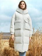 R&B | Damen Lange Winter Pufferjacke mit Kapuze