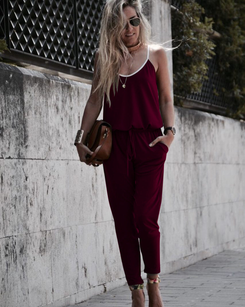 Damen Lässiger Jumpsuit mit schmalen Trägern und praktischen Taschen R&B