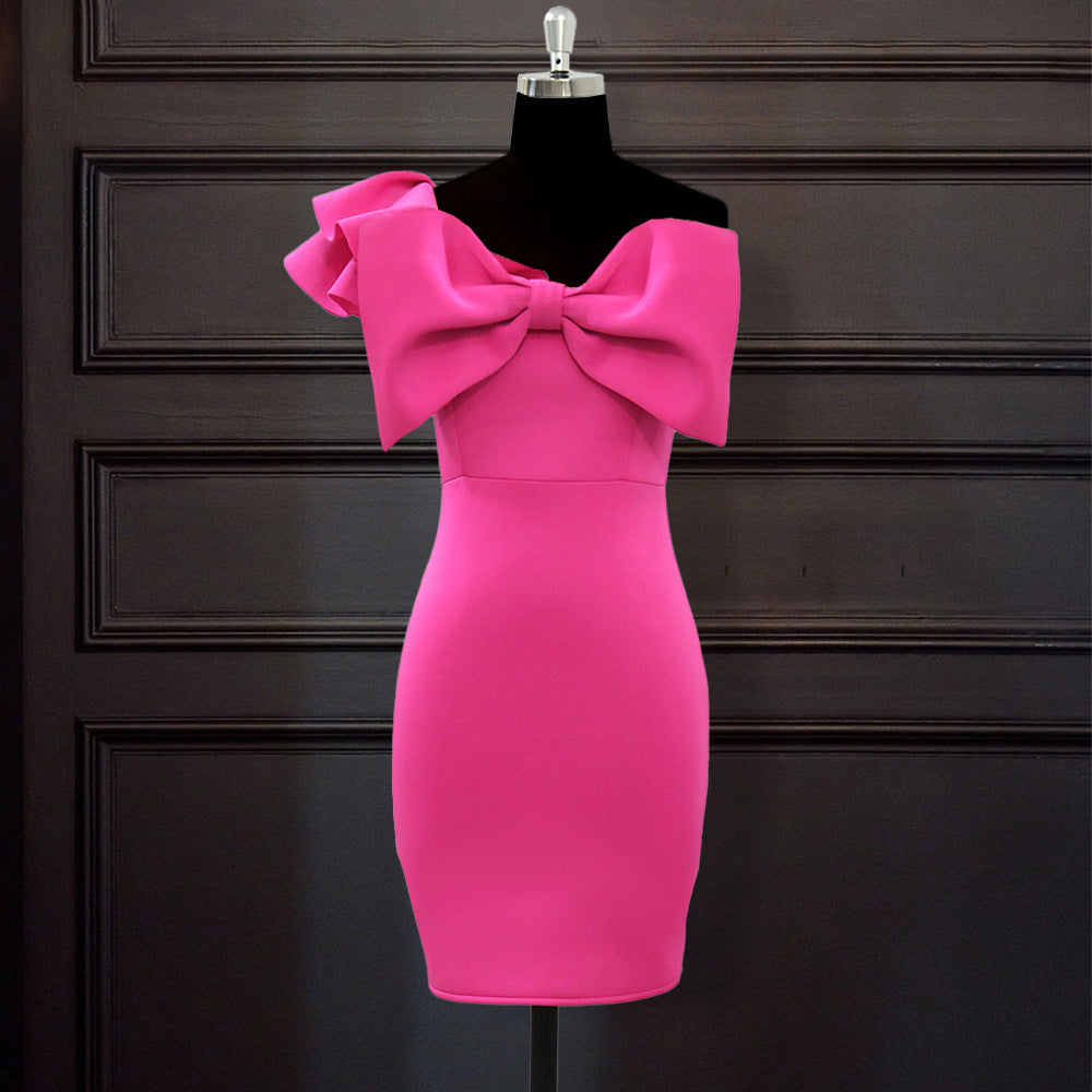 Damen figurbetontes Kleid mit dramatischem Schleifen-Akzent R&B
