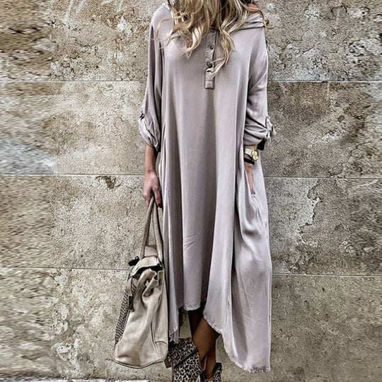 Damen komfortables Langarmkleid mit Knopfleiste und Seitentaschen R&B