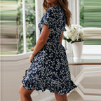 Damen luftiges Strandkleid mit Rüschensaum und floralem Muster R&B