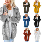 Damen nan langer oversize Strickcardigan mit Zopfmuster und V-Ausschnitt R&B