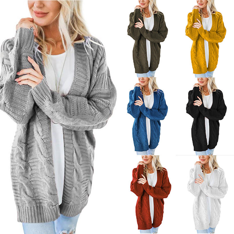 Damen nan langer oversize Strickcardigan mit Zopfmuster und V-Ausschnitt R&B
