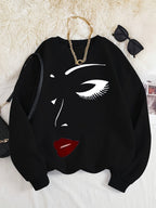 R&B | Sweatshirt mit Gesichtsdruck Baumwolle Künstlerisch und Bequem