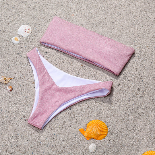 Damen Bandeau-Bikini mit schimmerndem Oberteil R&B