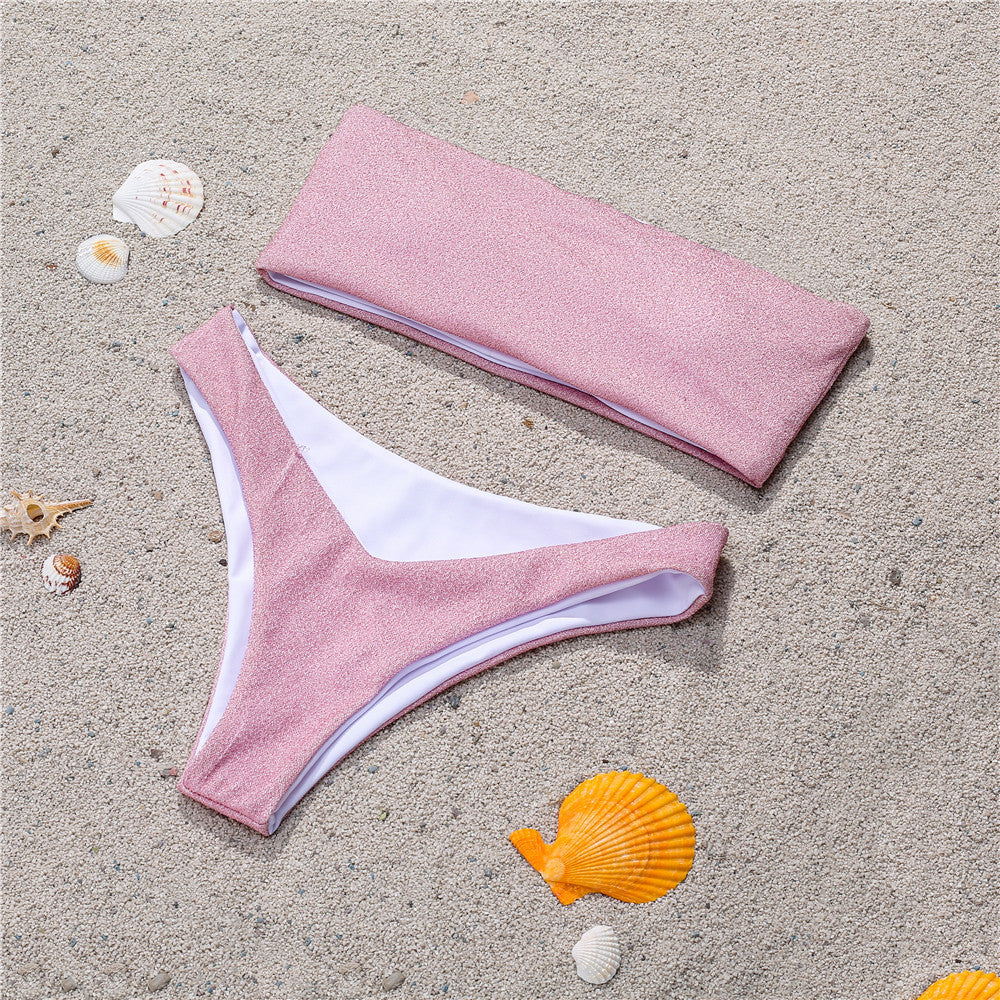 Damen Bandeau-Bikini mit schimmerndem Oberteil R&B