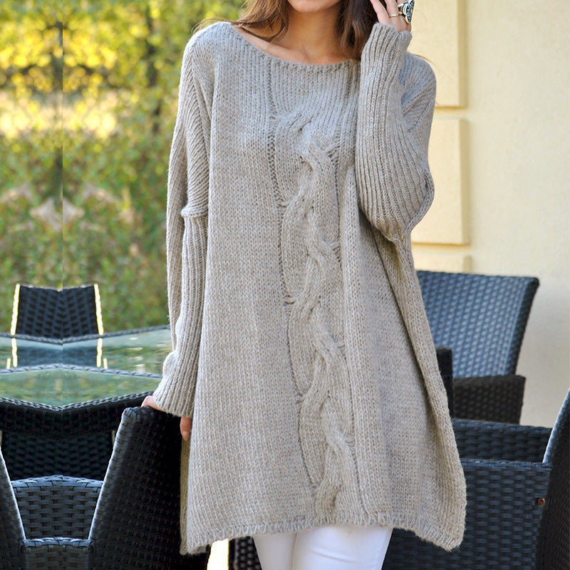 Damen Grobstrickpullover mit romantischem Zopfmuster und weitem Schnitt R&B