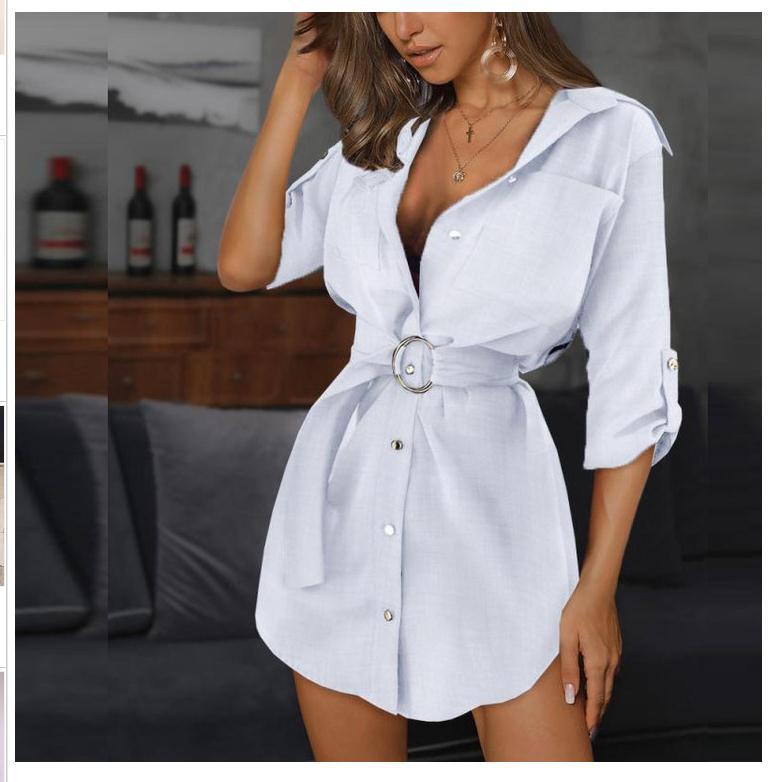 Damen Hemdblusenkleid mit schicken Knopfdetails und dekorativem Taillengürtel R&B