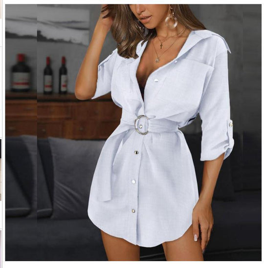 Damen Hemdblusenkleid mit schicken Knopfdetails und dekorativem Taillengürtel R&B