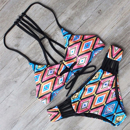 Damen Bikiniset mit geometrischem Muster R&B