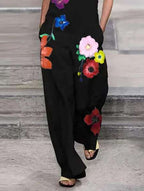 Damen Eleganter Jumpsuit mit farbenfrohen Blumenstickereien R&B