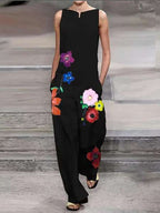 Damen Eleganter Jumpsuit mit farbenfrohen Blumenstickereien R&B