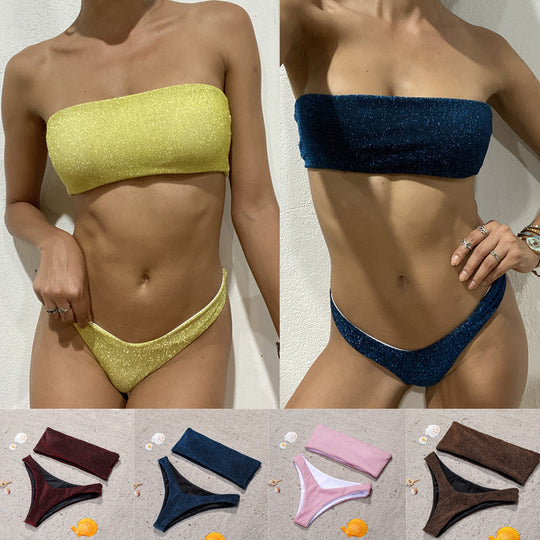 Damen Bandeau-Bikini mit schimmerndem Oberteil R&B