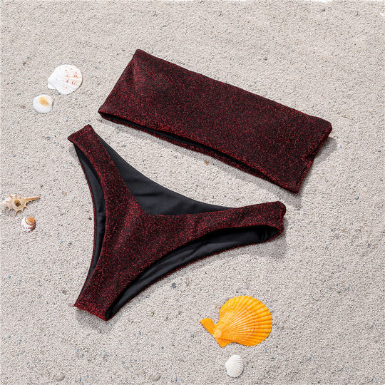 Damen Bandeau-Bikini mit schimmerndem Oberteil R&B