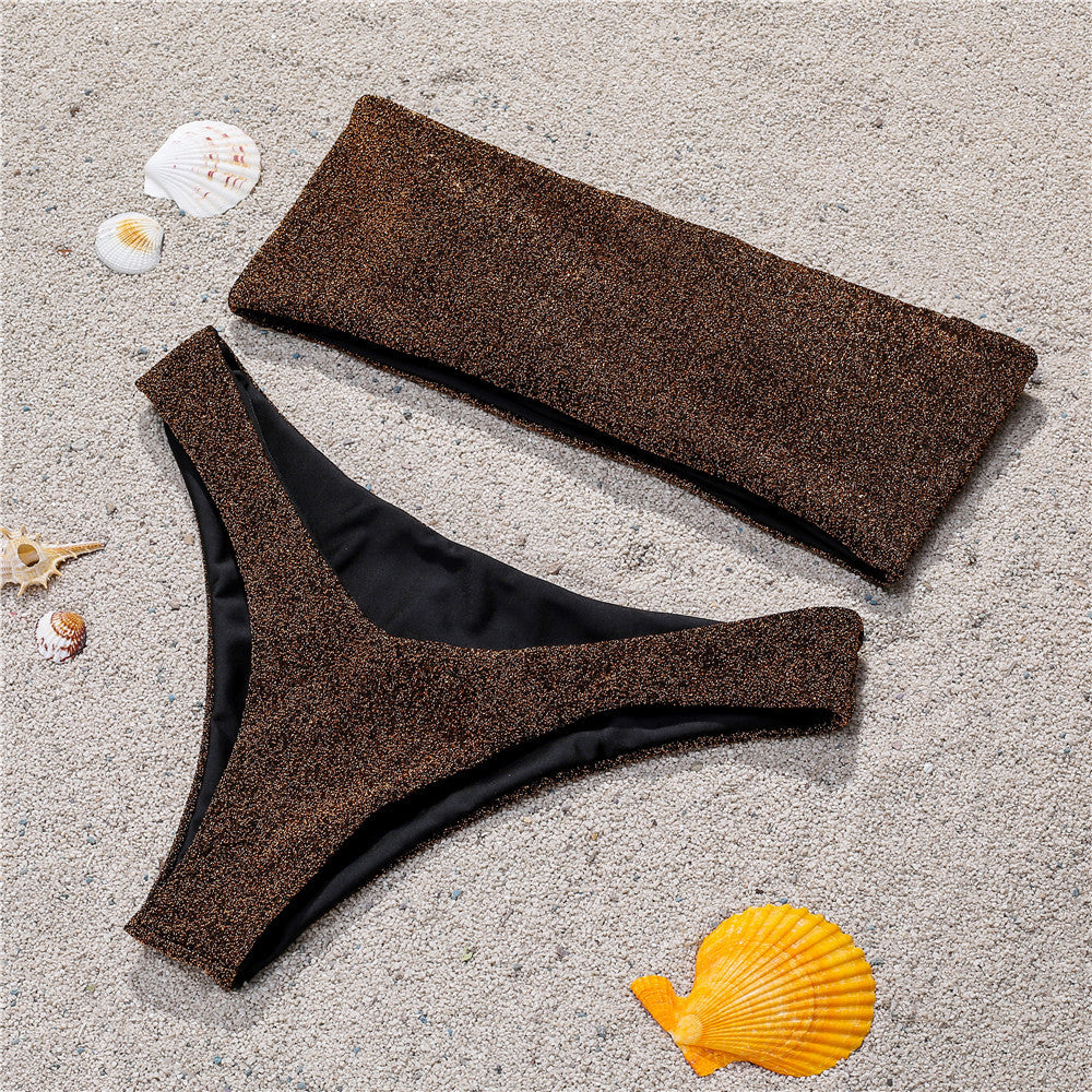 Damen Bandeau-Bikini mit schimmerndem Oberteil R&B