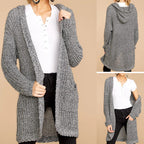 Damen kuschelige Strickjacke mit offener Front und Kapuze R&B