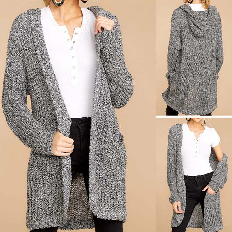 Damen kuschelige Strickjacke mit offener Front und Kapuze R&B