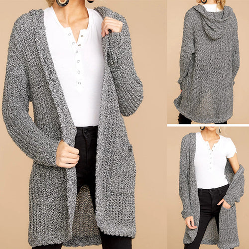 Damen kuschelige Strickjacke mit offener Front und Kapuze R&B