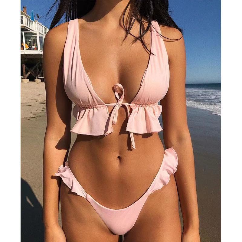 Damen Volant-Bikini-Set mit tiefem Ausschnitt R&B