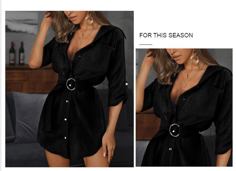 Damen Hemdblusenkleid mit schicken Knopfdetails und dekorativem Taillengürtel R&B