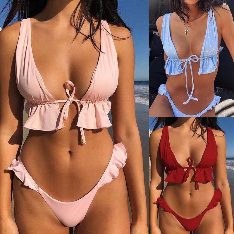 Damen Volant-Bikini-Set mit tiefem Ausschnitt R&B