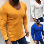 Herren elegantes Langarmshirt mit V-Ausschnitt und figurbetontem Schnitt R&B