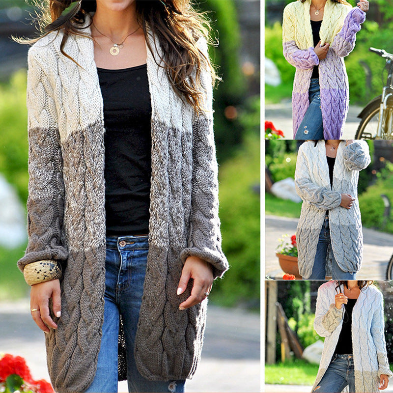Damen lange Strickjacke mit strukturiertem Zopfmuster und lockerer Passform R&B