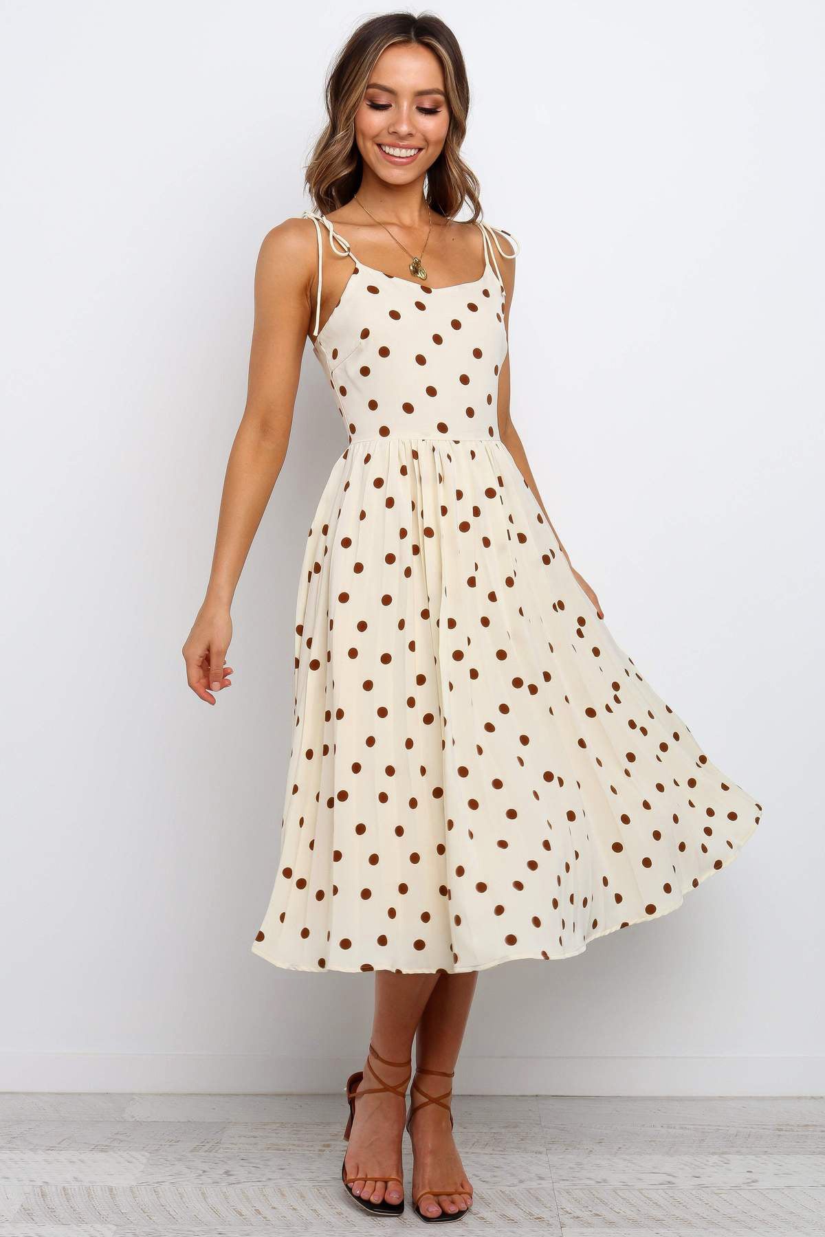 Damen Midikleid mit Spaghetti-Trägern und lässigem Punkte-Design R&B