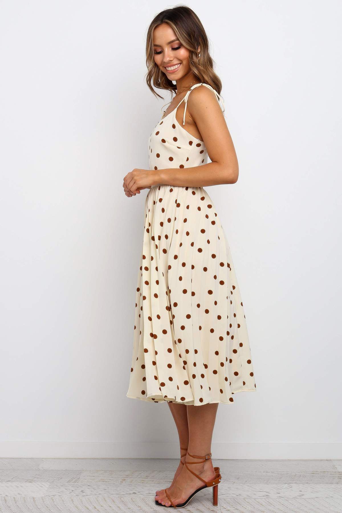 Damen Midikleid mit Spaghetti-Trägern und lässigem Punkte-Design R&B
