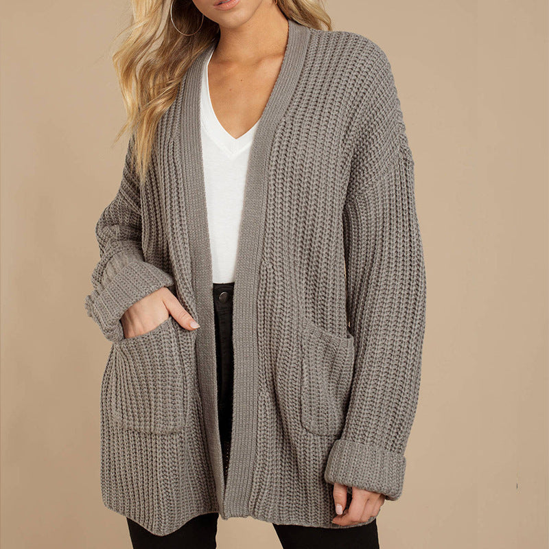 Damen lässiger Strickmantel mit oversized Schnitt und strukturiertem GewR&Be R&B