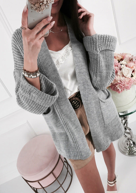 Damen lässige Strickjacke mit eleganten Knopfdetails und praktischen Taschen R&B