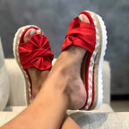 Damen Wedge-Pantoletten mit dekorativer Schleifen-Applikation und bequemer Sohle R&B