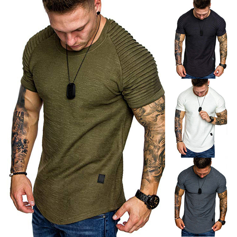 Herren modisches Rundhalsshirt mit strukturierter Schulterpartie