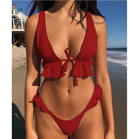 Damen Volant-Bikini-Set mit tiefem Ausschnitt R&B