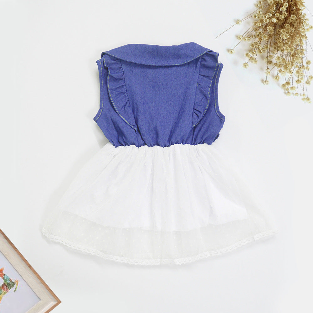 Damen Kleid mit klassischem Kragen und transparentem Tüllrock R&B