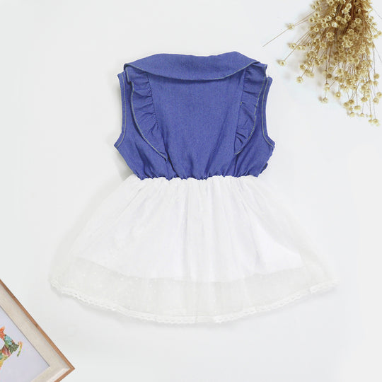 Damen Kleid mit klassischem Kragen und transparentem Tüllrock R&B