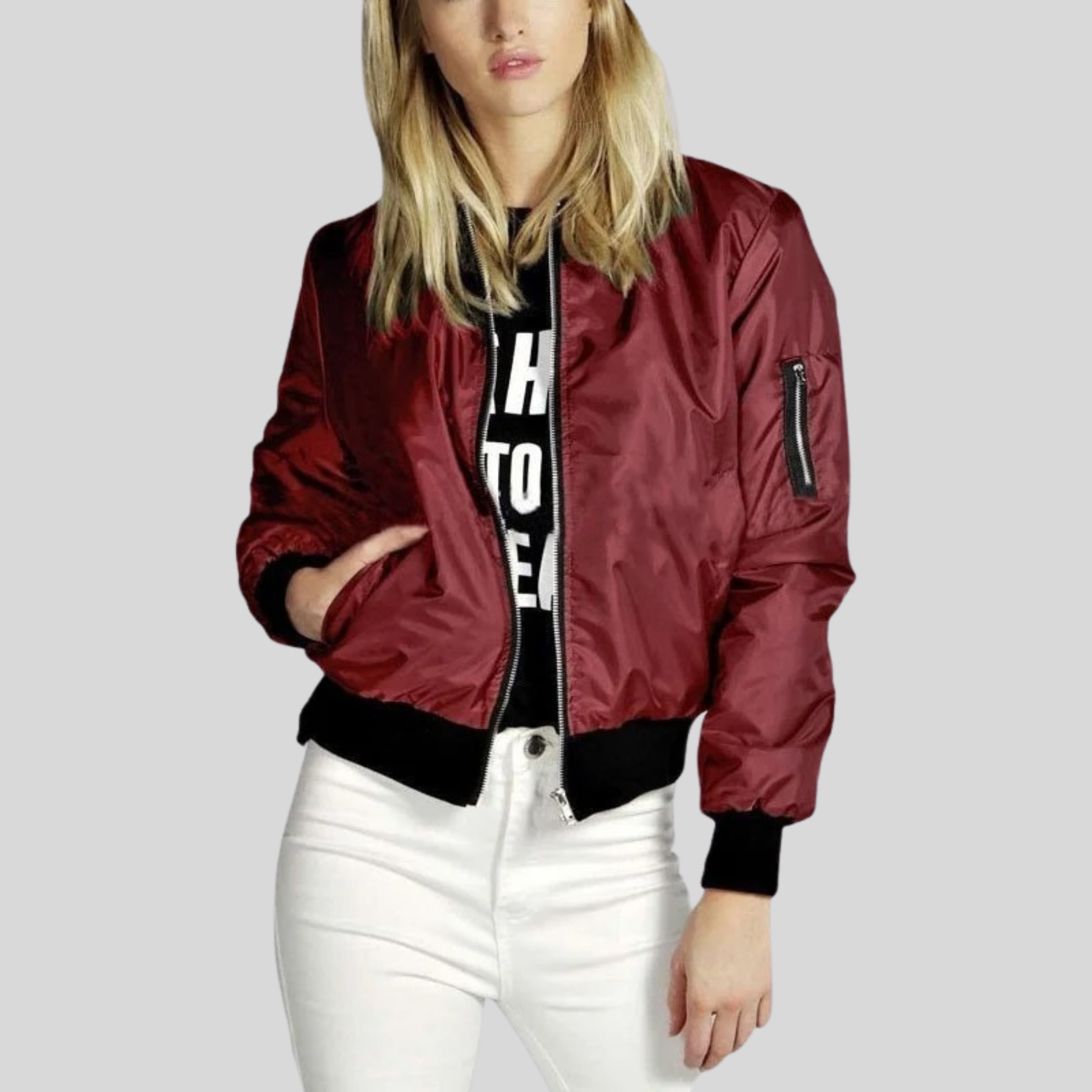 R&B | Stilvolle Damen Bomberjacke mit Rundhalsausschnitt