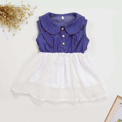 Damen Kleid mit klassischem Kragen und transparentem Tüllrock R&B