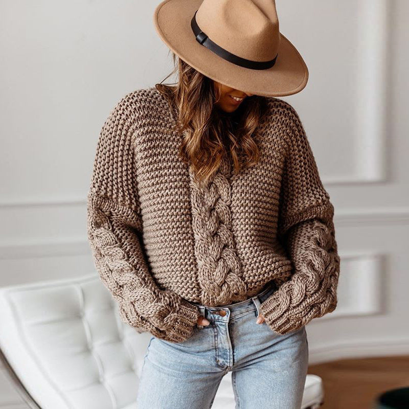 Damen Grober Strickpullover mit Zopfmuster R&B