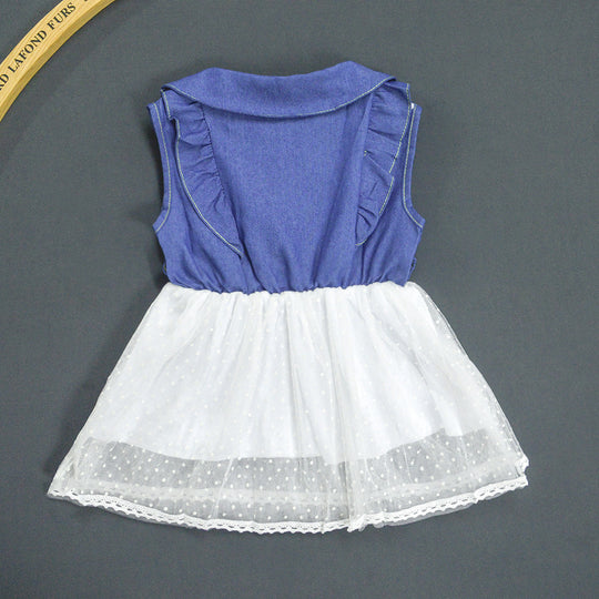 Damen Kleid mit klassischem Kragen und transparentem Tüllrock R&B