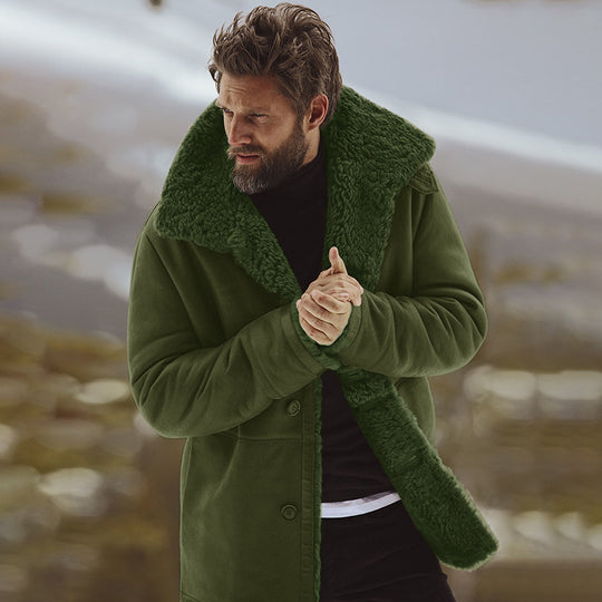 Herren lässiger Jacke mit weichem Kunstfellkragen R&B