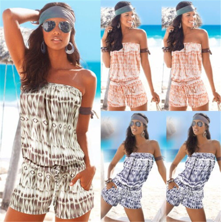 Damen Oberteil im lässigen Sommerstil mit elastischem Bund und Allover-Muster R&B