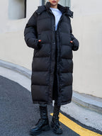 R&B | Lange Steppjacke mit Kapuze und weit geschnitten für Frauen Ideal bei kaltem Wetter